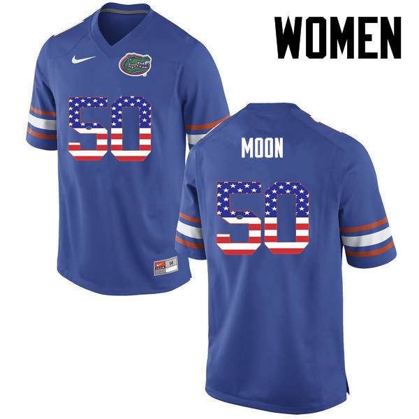 NCAA Florida Gators Jeremiah Moon Women's #50 USA Flag Fashion Nike Blue Stitched Authentic College Football Jersey LZZ0164HM